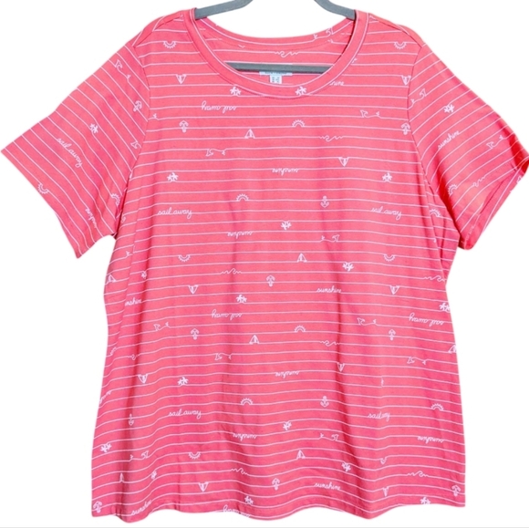 Denim & Co 1X Jersey Knit Nautical Motif Warm Coral NWOT - Picture 2 of 5